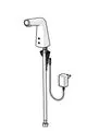 Weißer Wasserhahn mit gebogenem Auslauf, zwei Drucktasten und einer elektrischen Anschlussleitung, hergestellt von HANSA.
